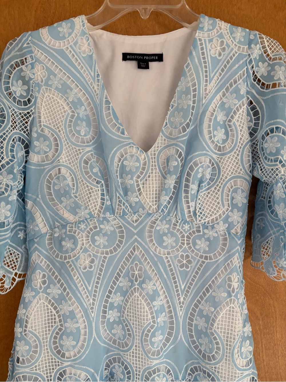 Boston Proper Two-Tone Lace Flounce Dress Airy Blue Size 4 - Picture 4 of 14